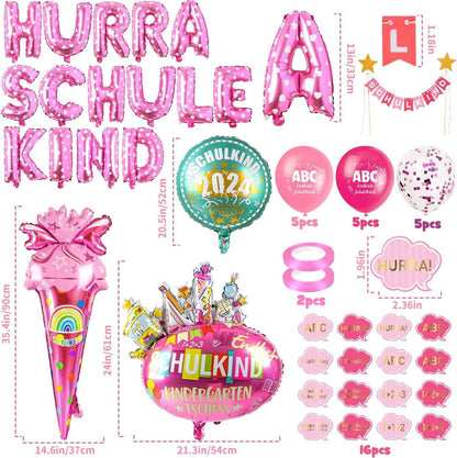 Einschulung Mädchen Deko Set: Girlande + Folienballon