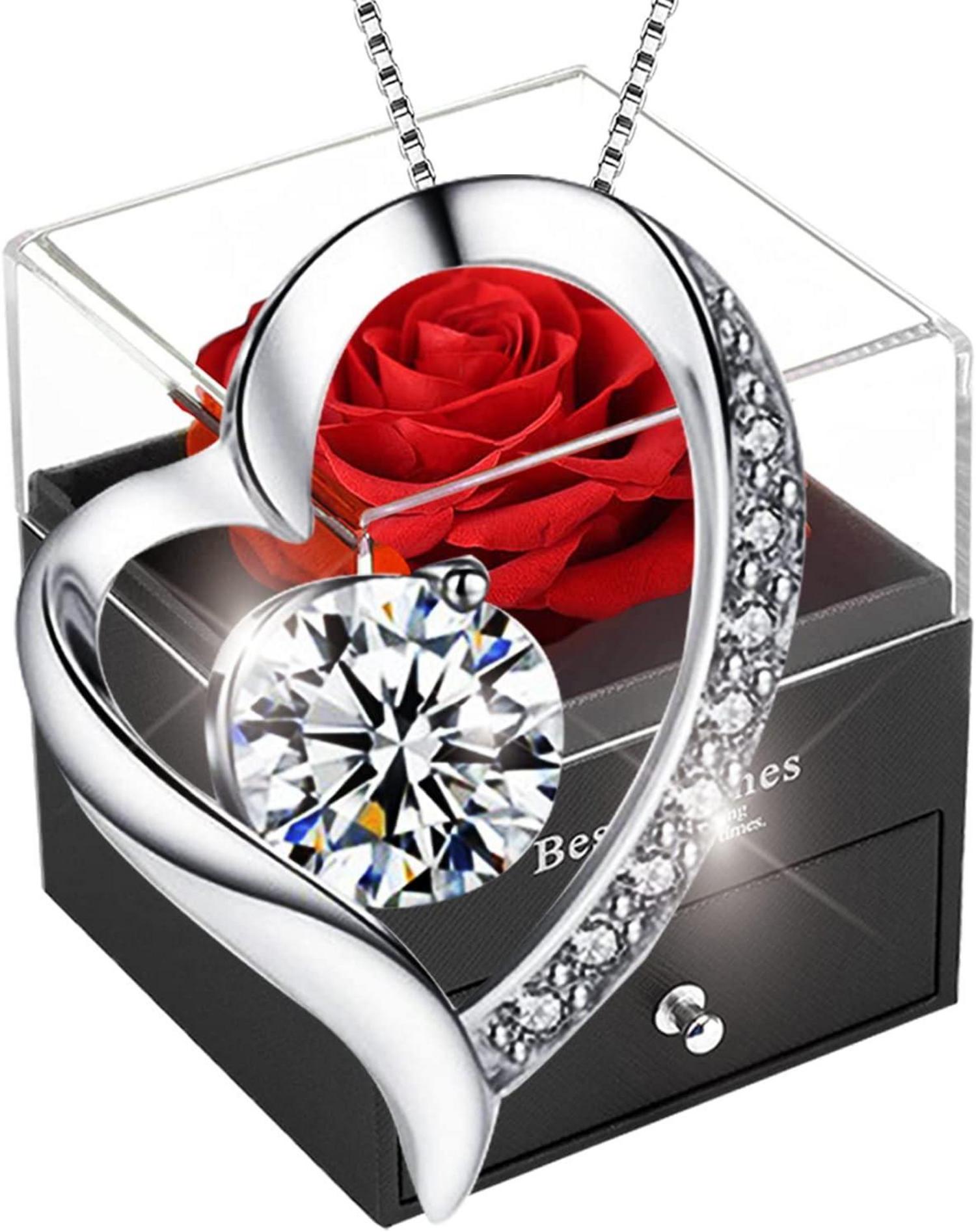 Ewige Rose in Schmuckbox mit Halskette - Romantisches Geschenk-Set