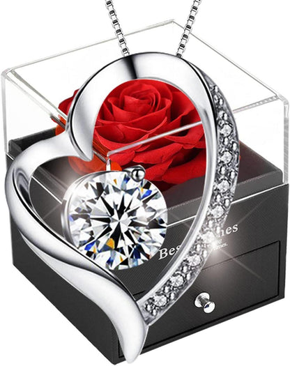 Ewige Rose in Schmuckbox mit Halskette - Romantisches Geschenk-Set