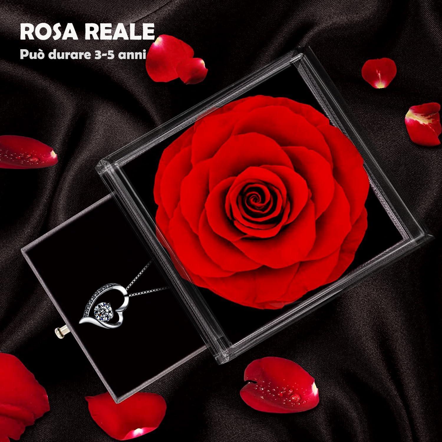 Ewige Rose mit Herz-Halskette in Luxus-Geschenkbox