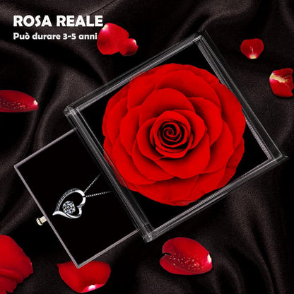 Ewige Rose mit Herz-Halskette in Luxus-Geschenkbox