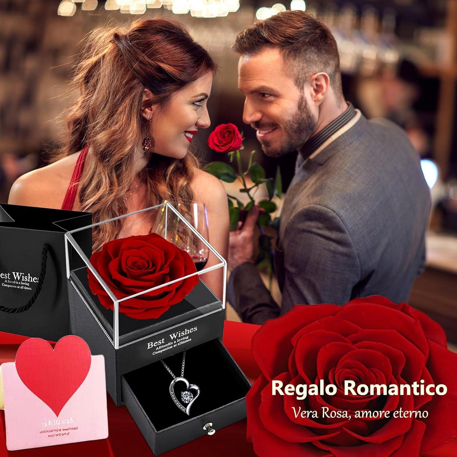 Ewige Rose in Schmuckbox mit Halskette - Romantisches Geschenk-Set