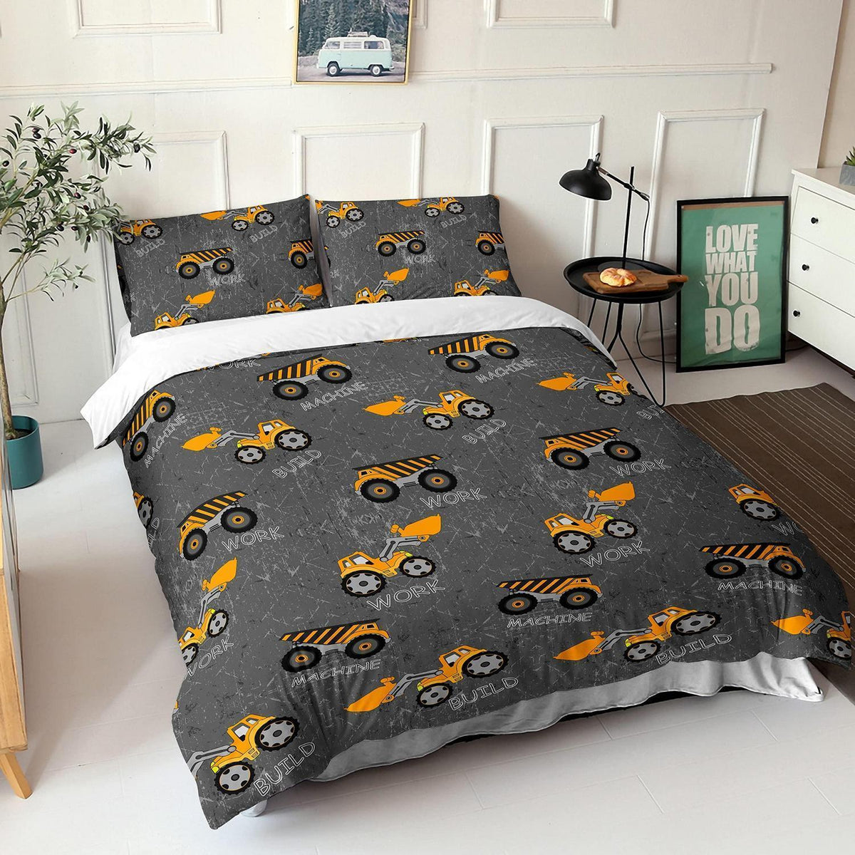 Bettbezug Baufahrzeuge Kinderzimmer Set 200x200 cm