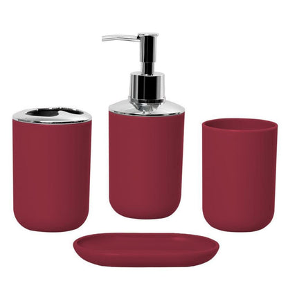 4-teiliges Badezimmer Set – Moderner Organizer in Weinrot