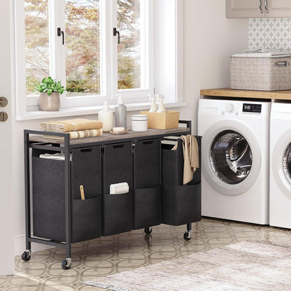 Wäschekorb mit Ablage und Rollen 4x39,8L Oxford-Gewebe