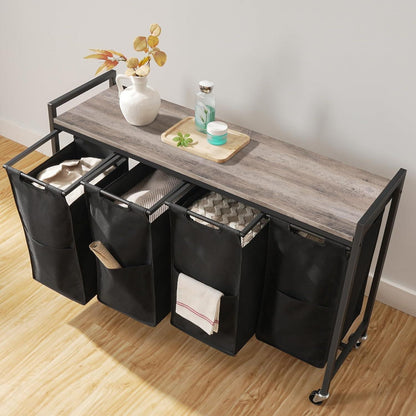 Wäschekorb mit Ablage und Rollen 4x39,8L Oxford-Gewebe