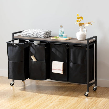 Wäschekorb mit Ablage und Rollen 4x39,8L Oxford-Gewebe