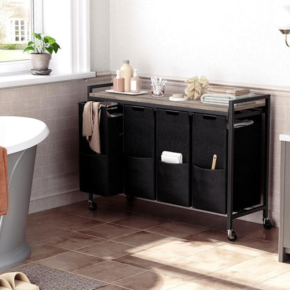 Wäschekorb mit Ablage und Rollen 4x39,8L Oxford-Gewebe