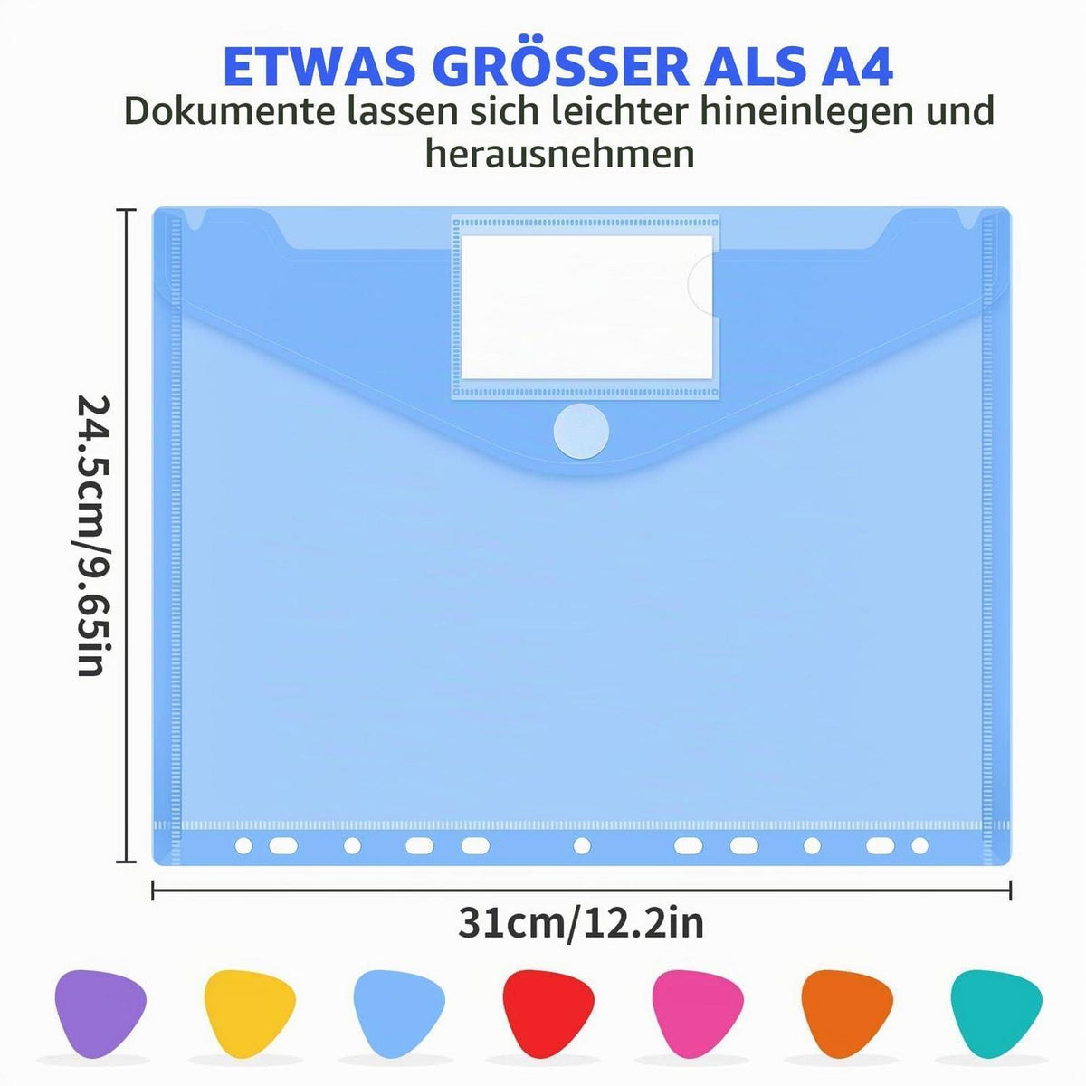 Registermappe A4, 14er Set, 7 Farben – Abheftbare Dokumententaschen