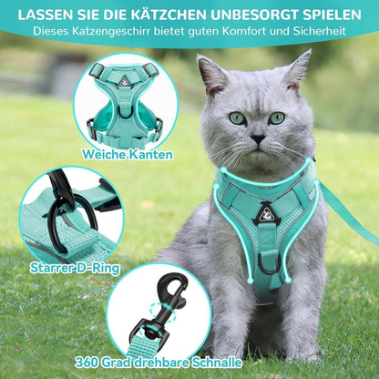 Ausbruchsicheres Katzengeschirr mit Leine, Mintgrün S