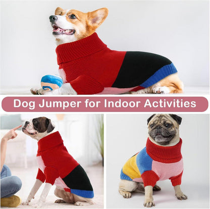 Hundepullover Rollkragen Warm Farbblockierung Beine für Hunde Mittelgroße Rot M