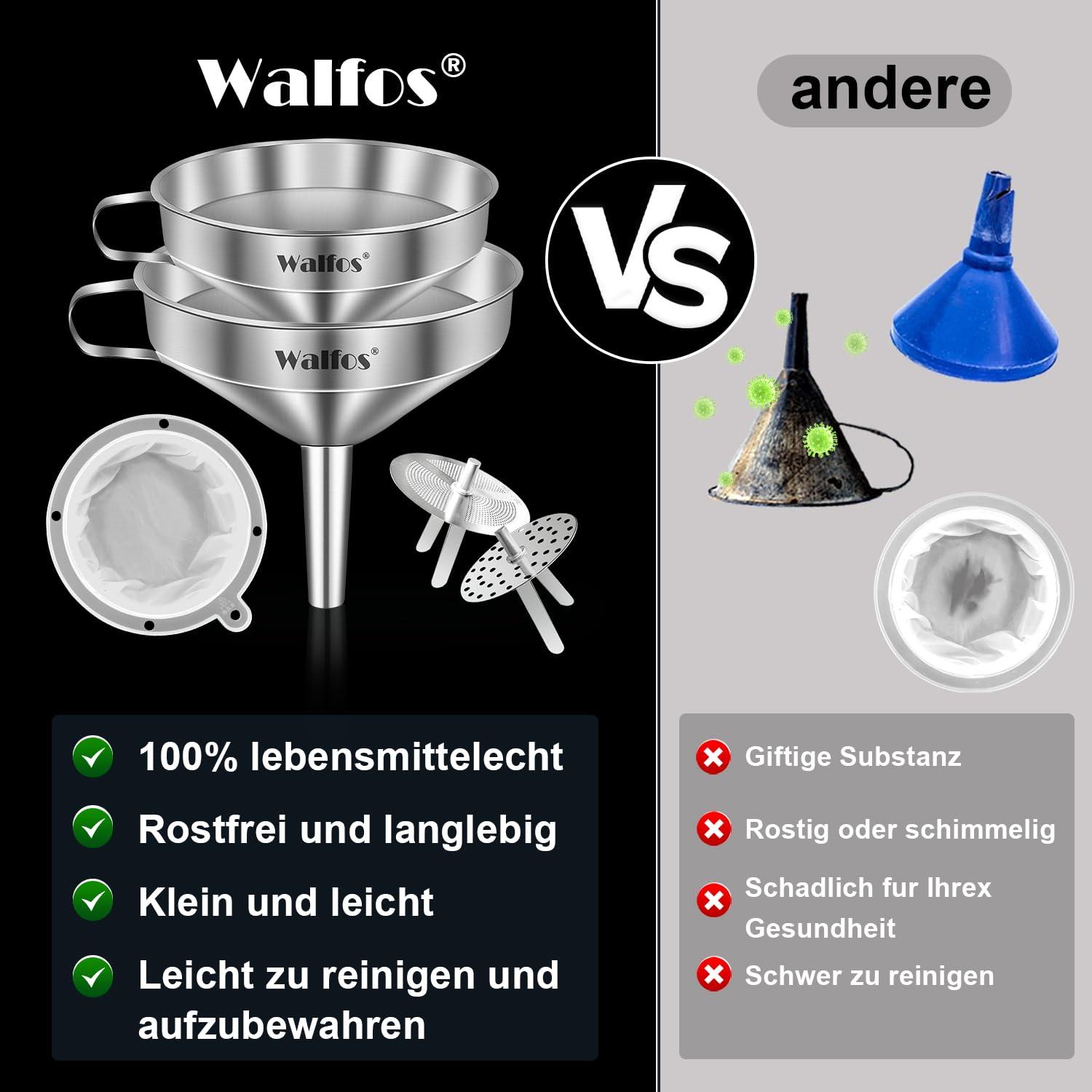 Walfos Edelstahl-Trichter mit 200 Mesh Filter Set 2