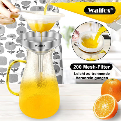 Walfos Edelstahl Trichter Set mit 200 Mesh Filter, 2 abnehmbaren Sieben & Reinigungsbürste