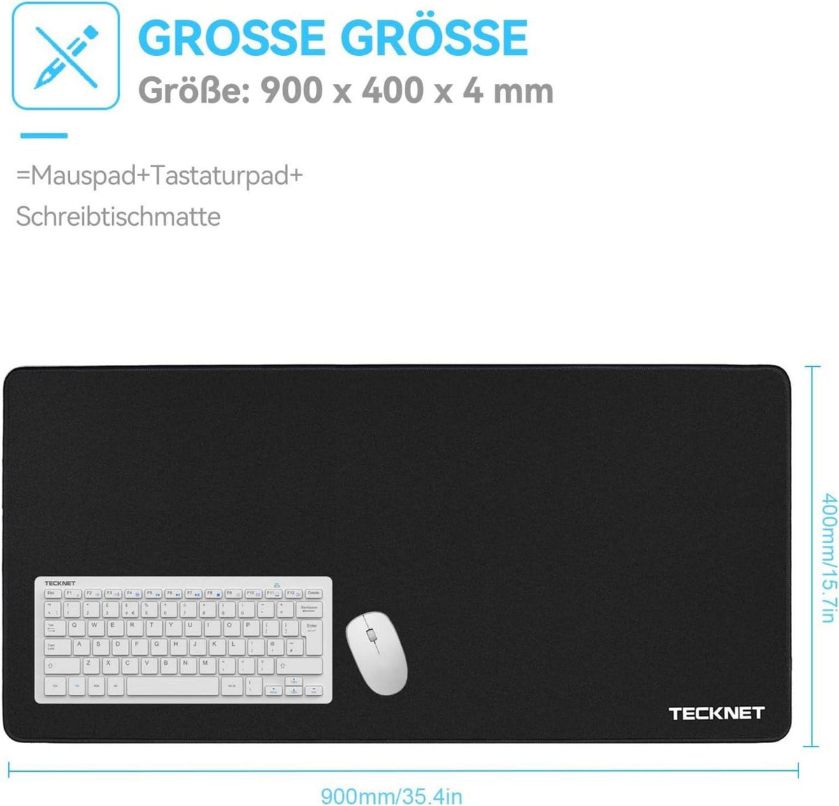 TECKNET XXL Gaming Mauspad Schwarz 900x400 mm Wasserdicht