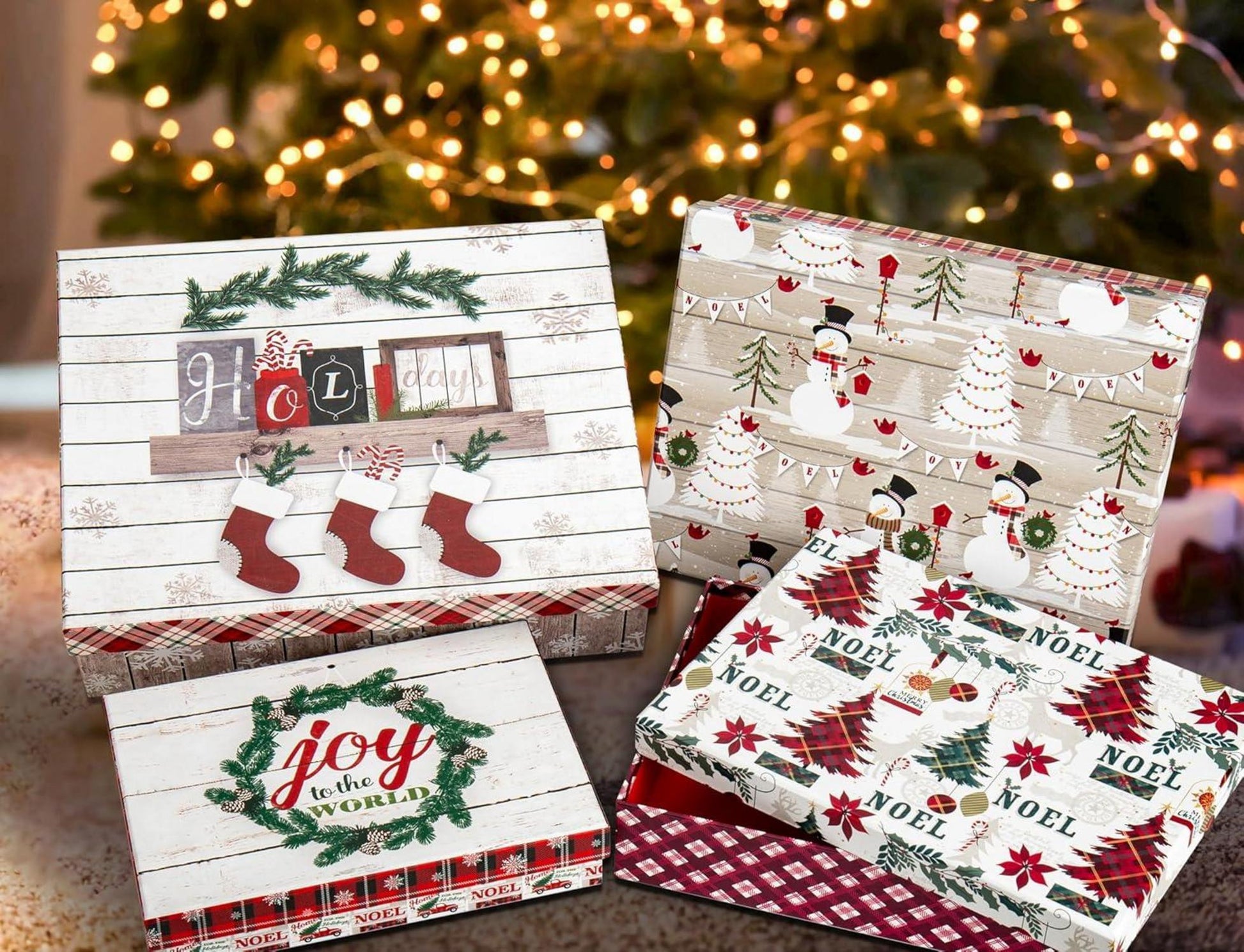 Rechteckige Weihnachtsgeschenkbox Aufbewahrungsbox mit Deckel 4er Set