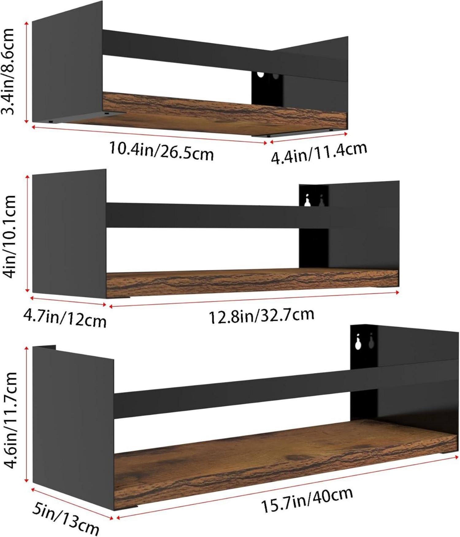 Schwarze Schweberegale 3er Set 40cm - Stilvolle Wandregale für Küche