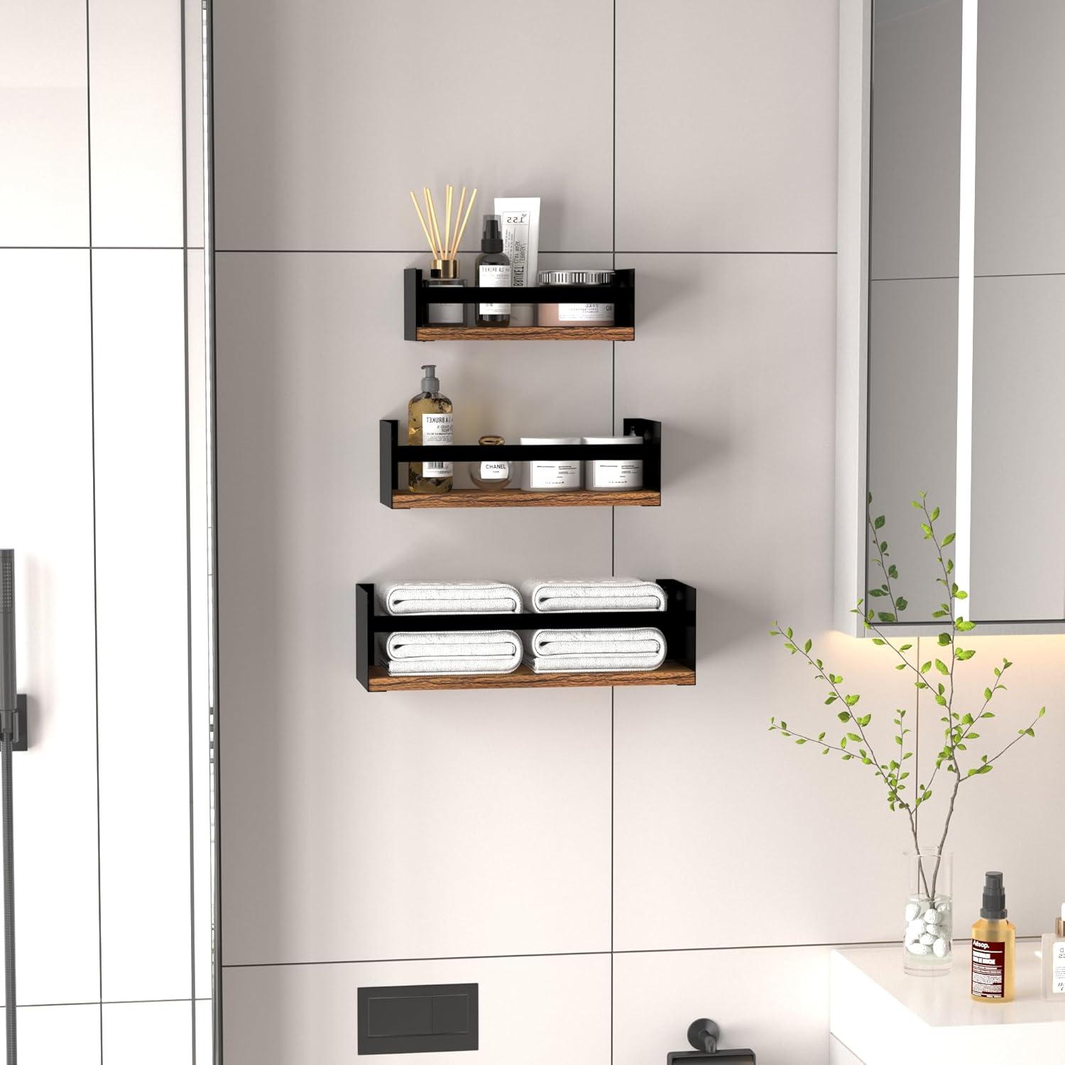 3er Set Schwarz Wandregal 40cm - Stilvoll Robust Schweberegal für Küche Bad Wohnzimmer