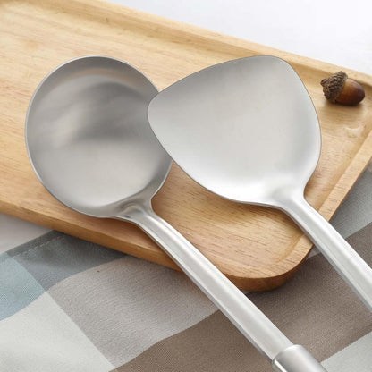 Pleafind Edelstahl Suppenkelle und Wokpfannenwender Set 34.5cm 37cm