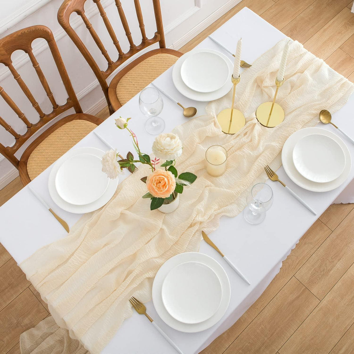 Tischläufer 300x80cm Musselin Stoff Beige Creme Käsetuch Hochzeit