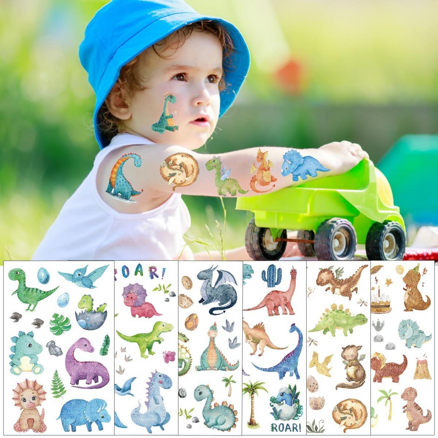 Glitzertattoos Kinder Set Dino Einhorn Meerjungfrau - Hautfreundlich