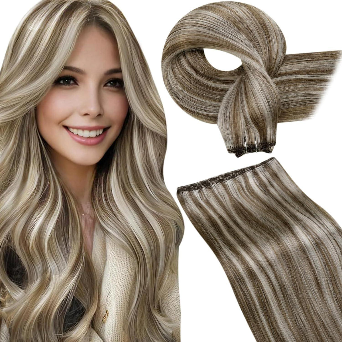 Echthaar Tressen Braun Blond 35cm zum Einnähen