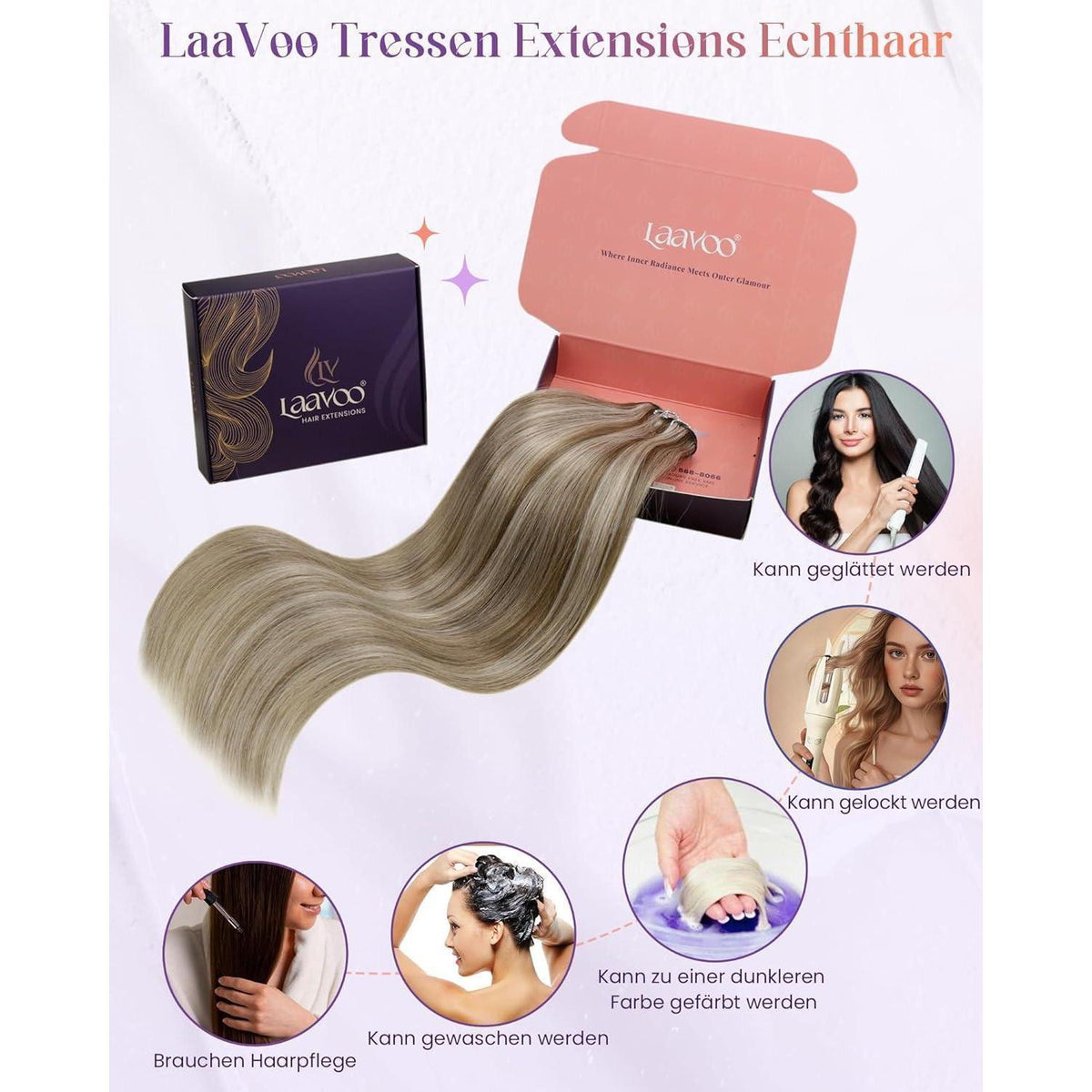 Echthaar Tressen Braun Blond 35cm zum Einnähen
