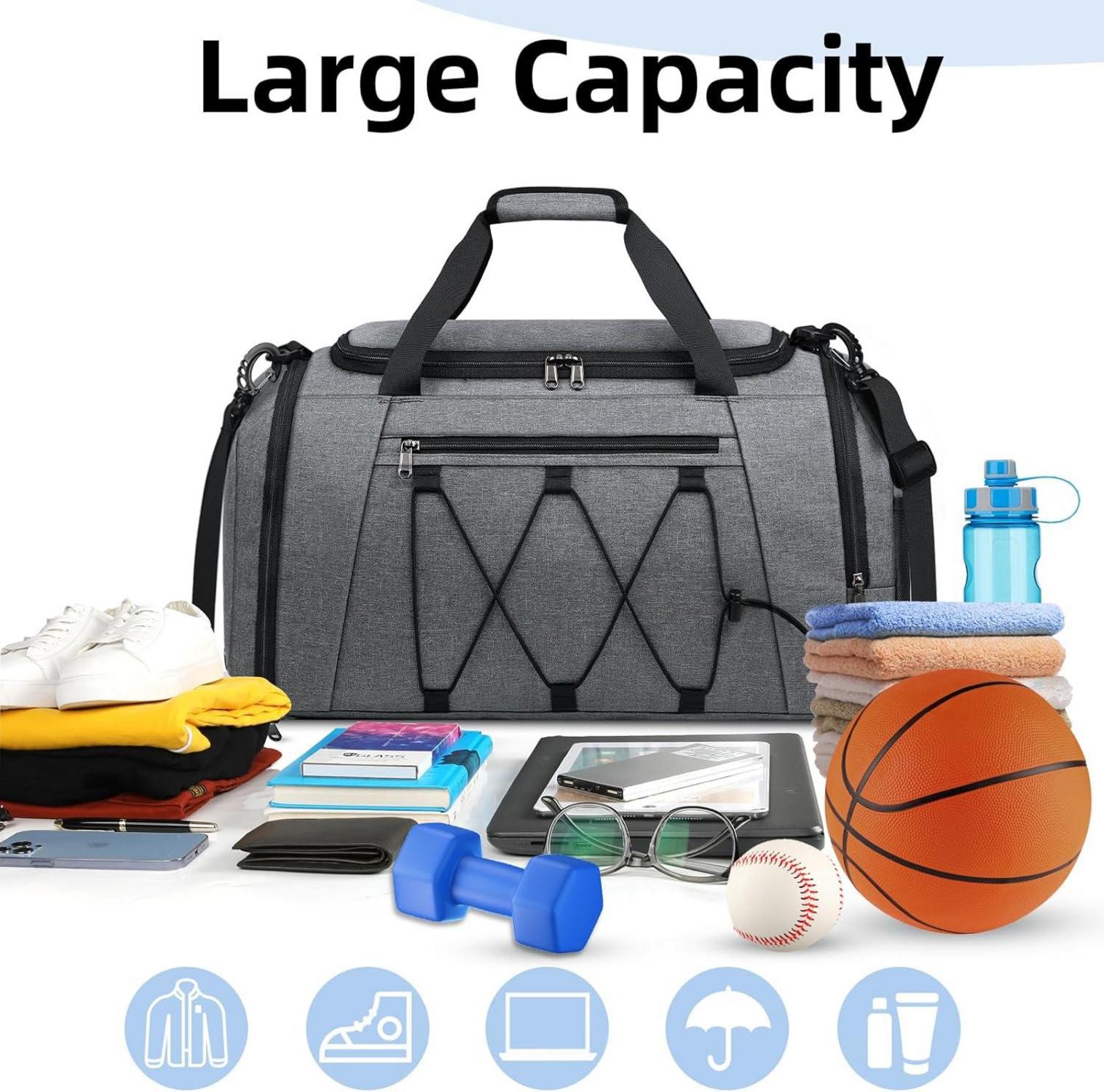 Sporttasche NUBILY 40L Herren Damen Wasserdicht Schuhfach Grau
