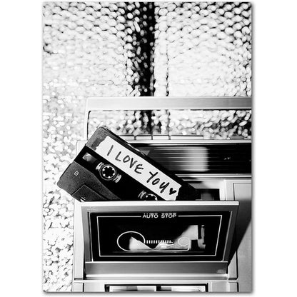 Poster Set Schwarz Weiß Vintage Kameras Telefone Wanddeko