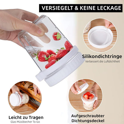 Glas Müslibecher to go mit Löffel 400ml Joghurtbecher luftdicht