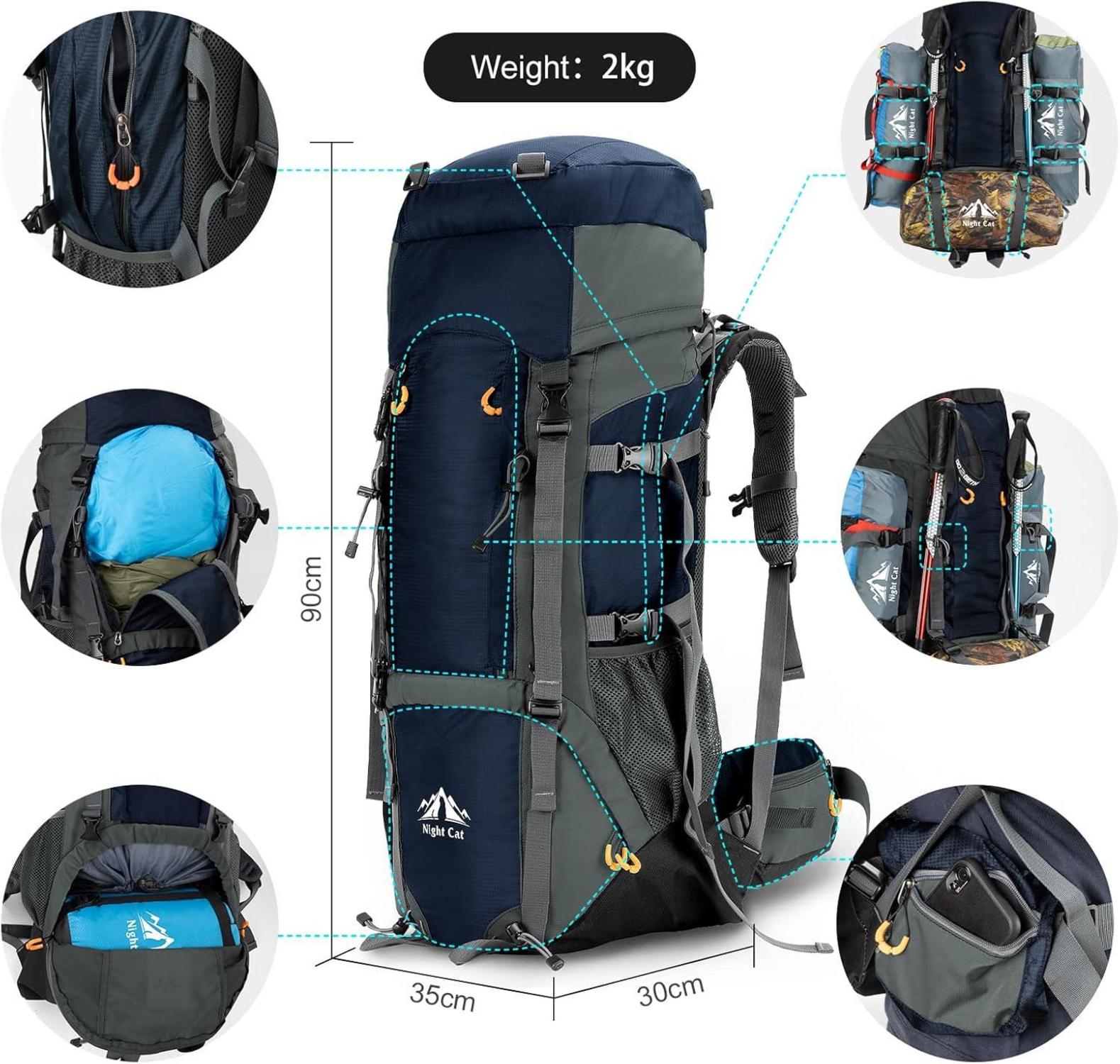 Wanderrucksack 90L Atmungsaktiv Camping Trekking Klettern Blau