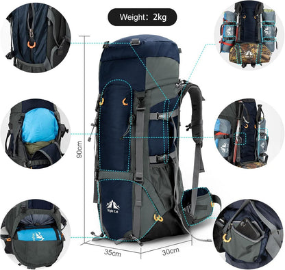 Wanderrucksack 90L Atmungsaktiv Camping Trekking Klettern Blau