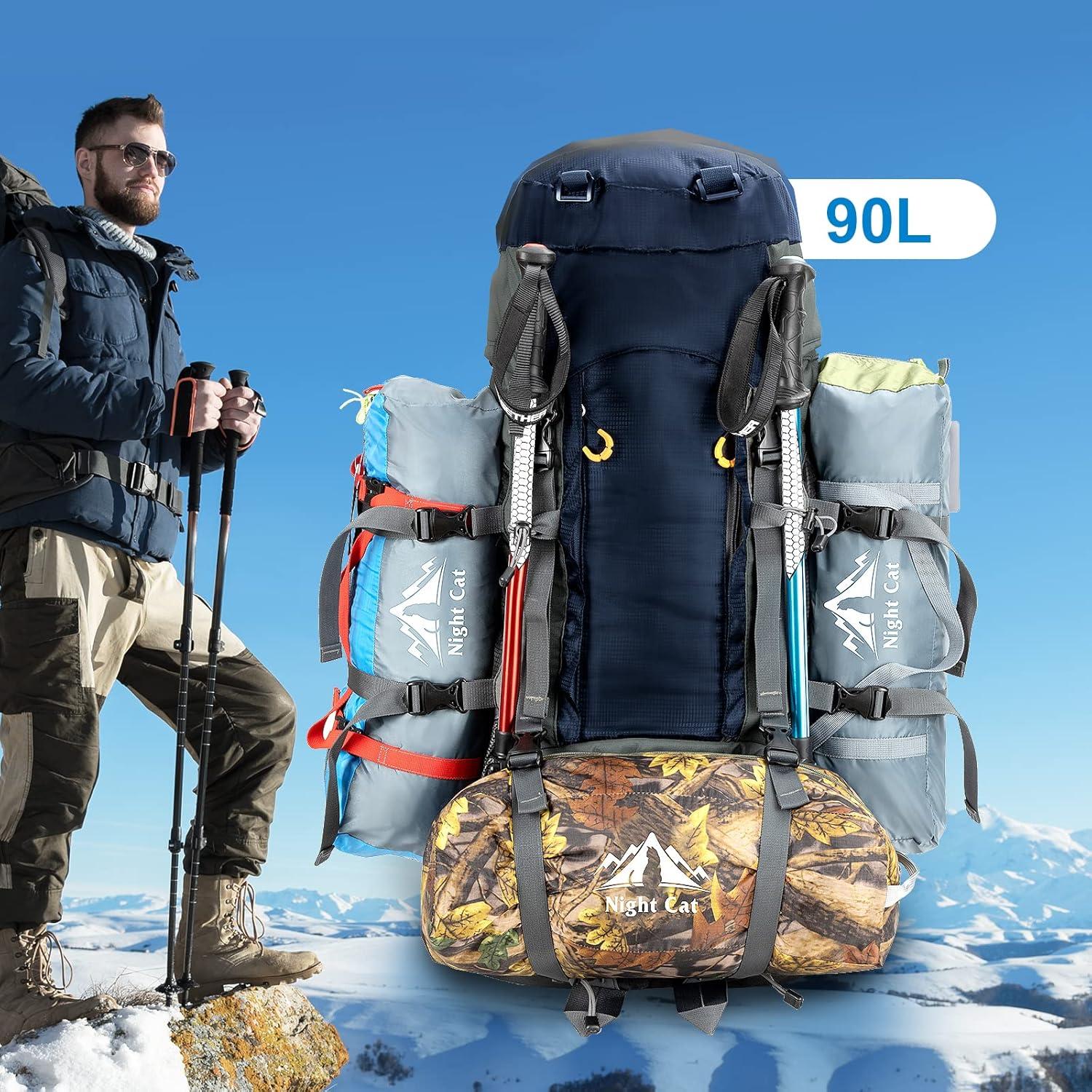Night Cat 90L Wanderrucksack Herren Damen Trekking Camping Blau