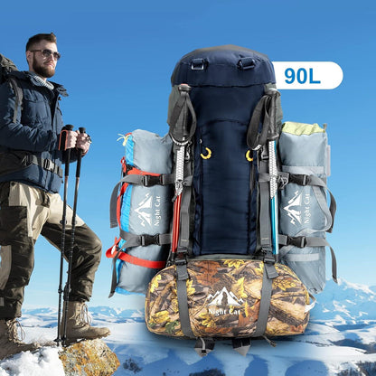Night Cat 90L Wanderrucksack Herren Damen Trekking Camping Blau