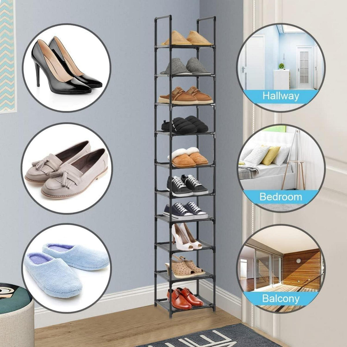 Wylnsie Vertikales Schuhregal 10 Ebenen schmales