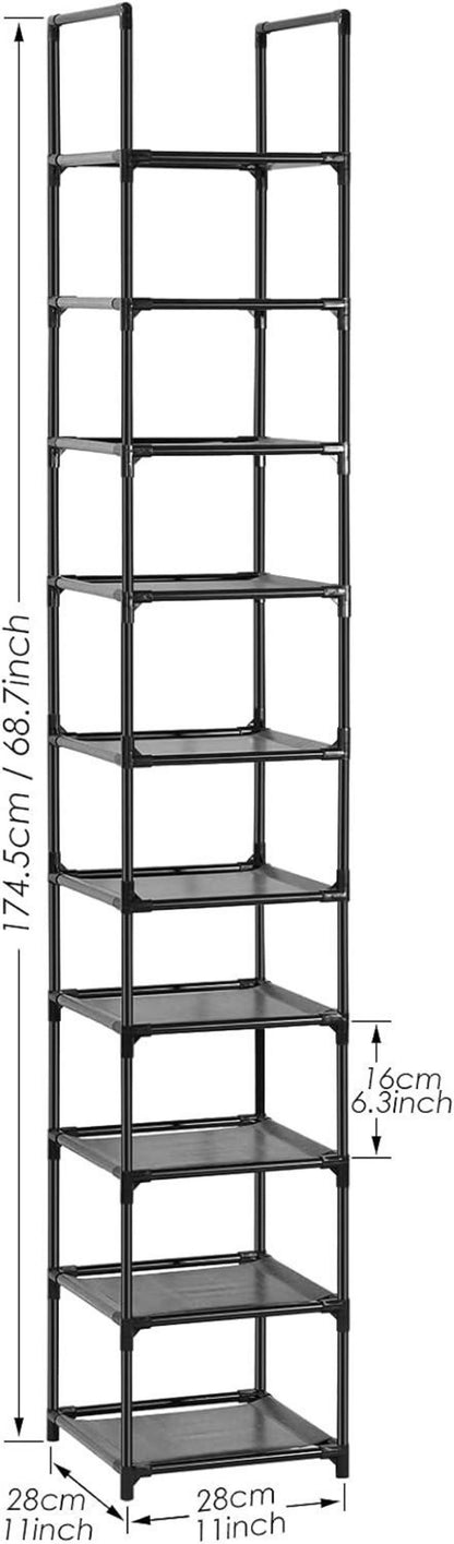 Vertikales Schuhregal mit 10 Ebenen, stapelbarer Organizer, schwarz
