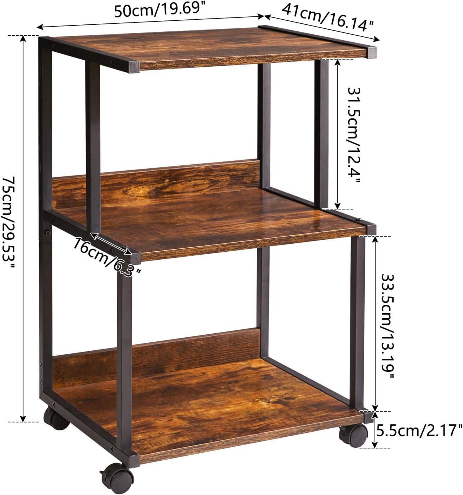 Druckerständer mit Regal, Rollen & 3 Ebenen - Büro-Organizer
