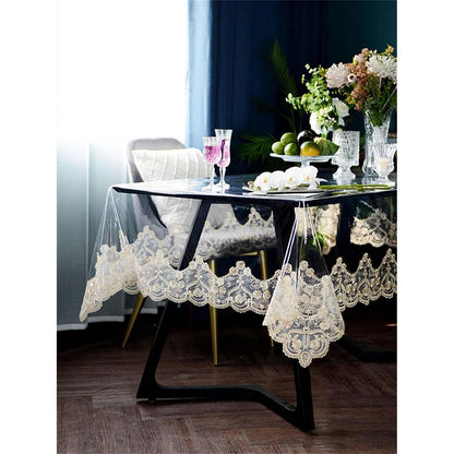 Wasserdichte Tischdecke Vinyl PVC Spitze Makramee - Beige 150x270cm