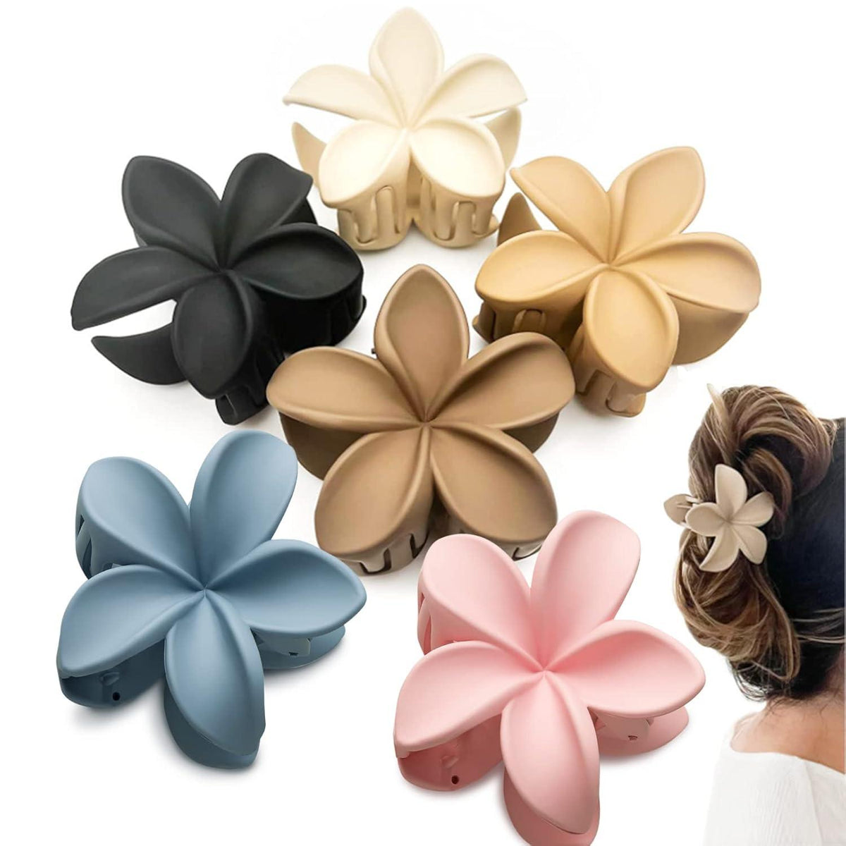 6 Blumen-Haarklammern rutschfest matt Haarspangen Styling-Accessoires