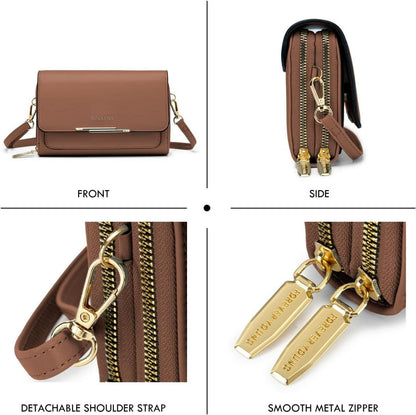 Kleine Umhängetasche Damen Leder Crossbody Schultertasche Verstellbar Abnehmbar A-dunkelbraun