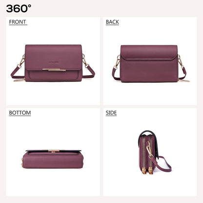 Roulens Damen Handy Umhängetasche PU Leder Crossbody A-burgunderrot