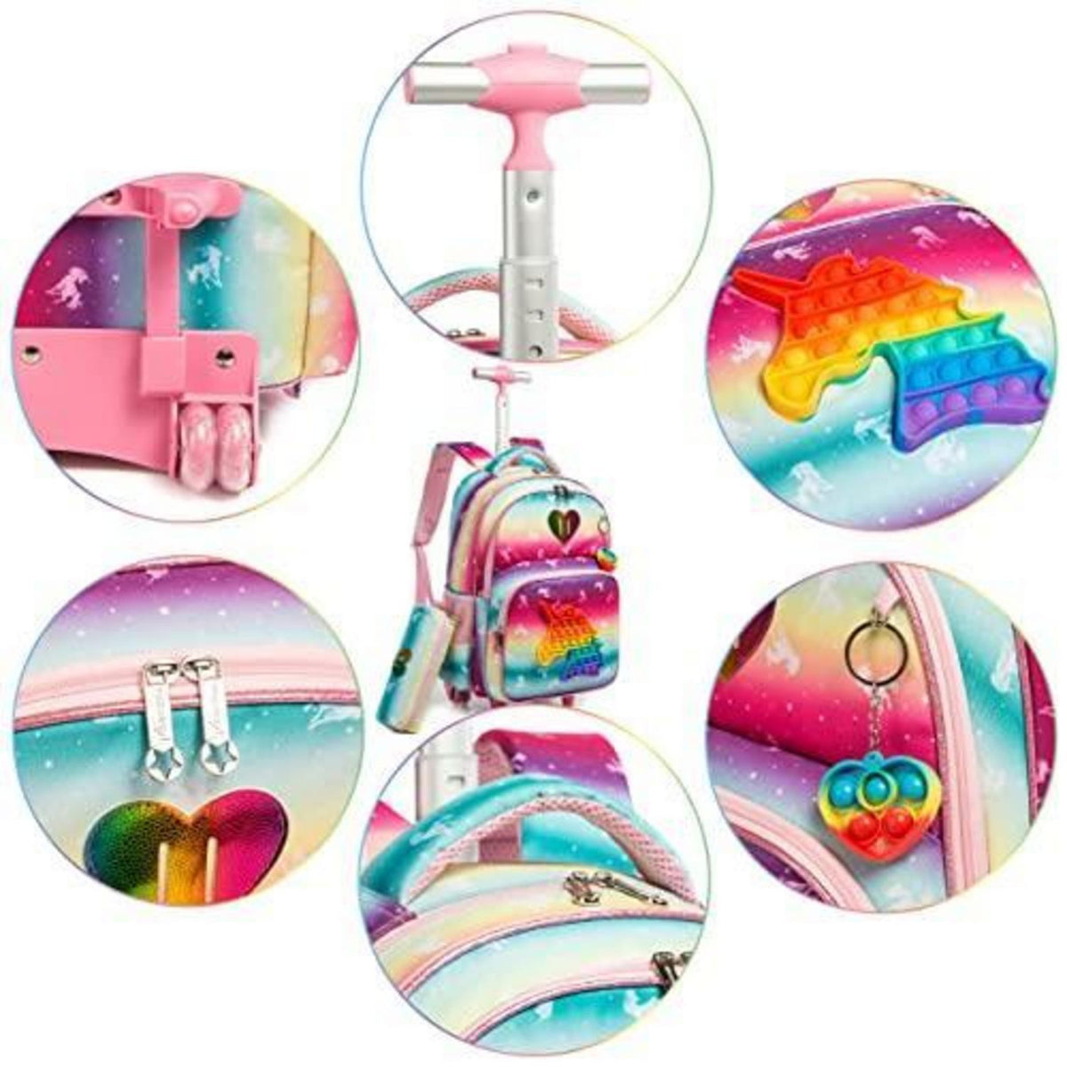 Schulranzen mit Rollen für Mädchen – Einhorn Design mit Zubehör