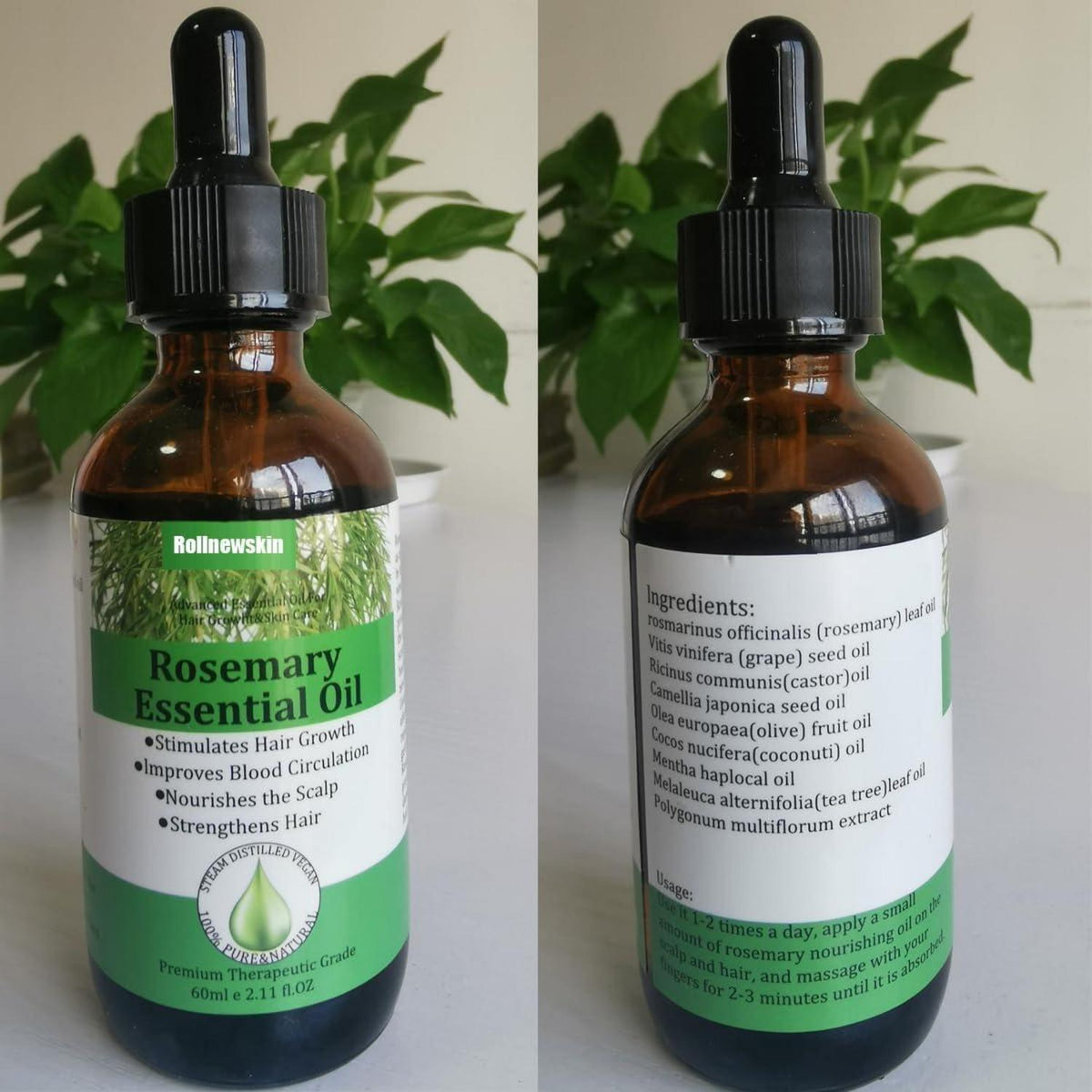 Rollnewskin Rosmarin Öl 60ml + Dermaroller 0,5mm Haut & Haar Behandlung