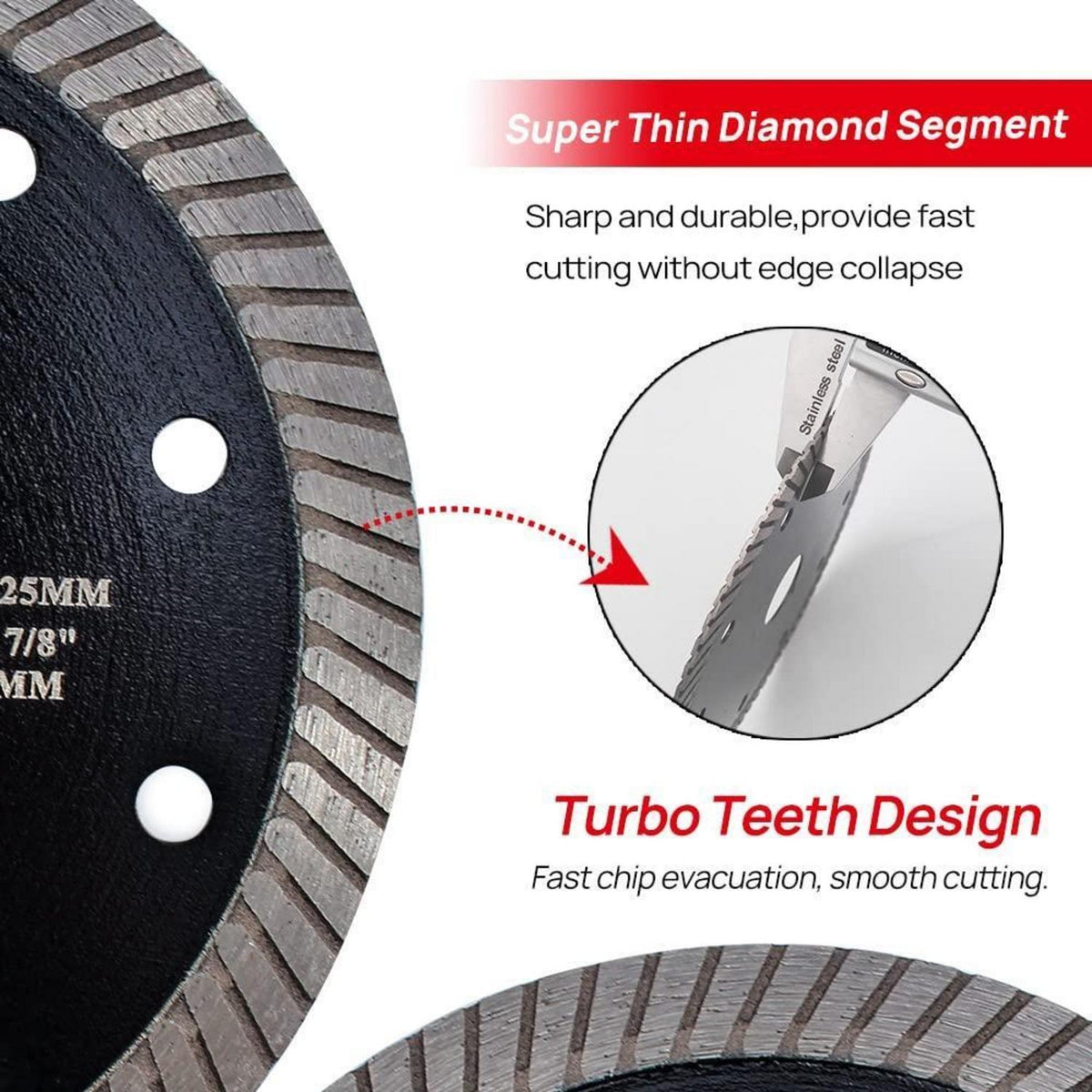 Diamant-Trennscheibe 180mm, 10 Stück, Superdünn, Turbo-Segment