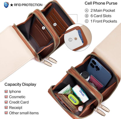 Handy Umhängetasche Damen Crossbody RFID Reißverschlussfächer