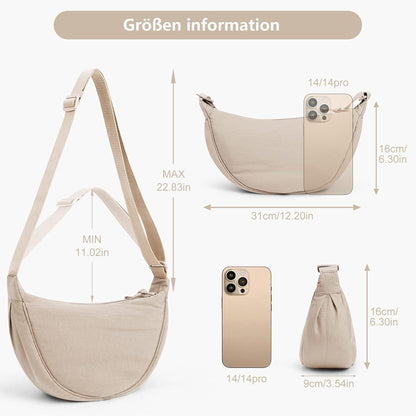 Damen Halbmond Crossbody Schultertasche Hobo Casual Umhängetasche Beige