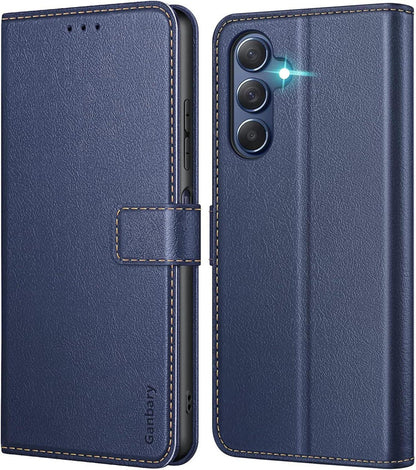 Samsung Galaxy M54 Handyhülle Leder Klapphülle Blau Magnetverschluss