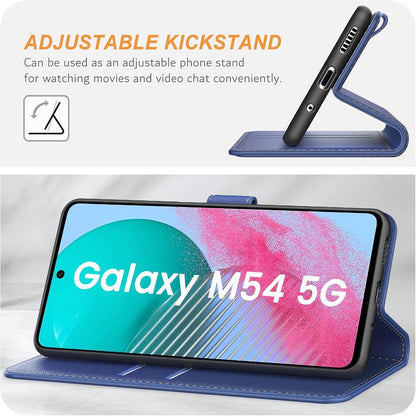 Samsung Galaxy M54 Handyhülle Leder Klapphülle Blau mit Kartenschlitzen & Standfunktion