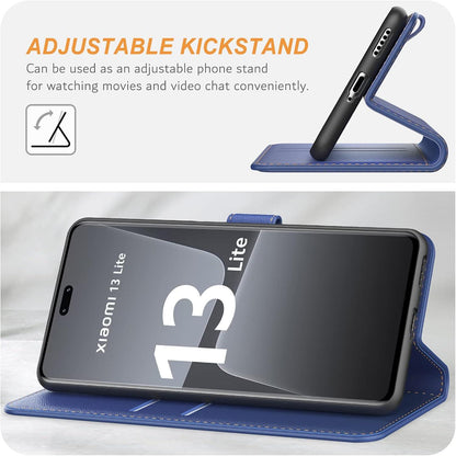 Handyhülle Xiaomi 13 Lite Leder Klapphülle Blau mit Kartenschlitzen Magnetverschluss Standfunktion