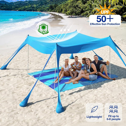 Strandmuschel UPF50+ mit 8 Sandschaufeln und 4 Stangen