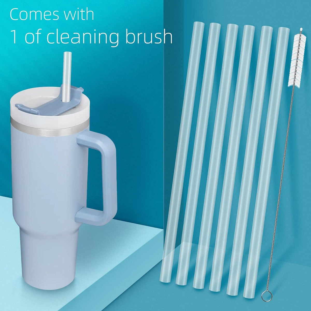 6Pcs Strohhalme für Stanley Tumbler 20/30/40 oz, klare Straws & Reinigungsbürste